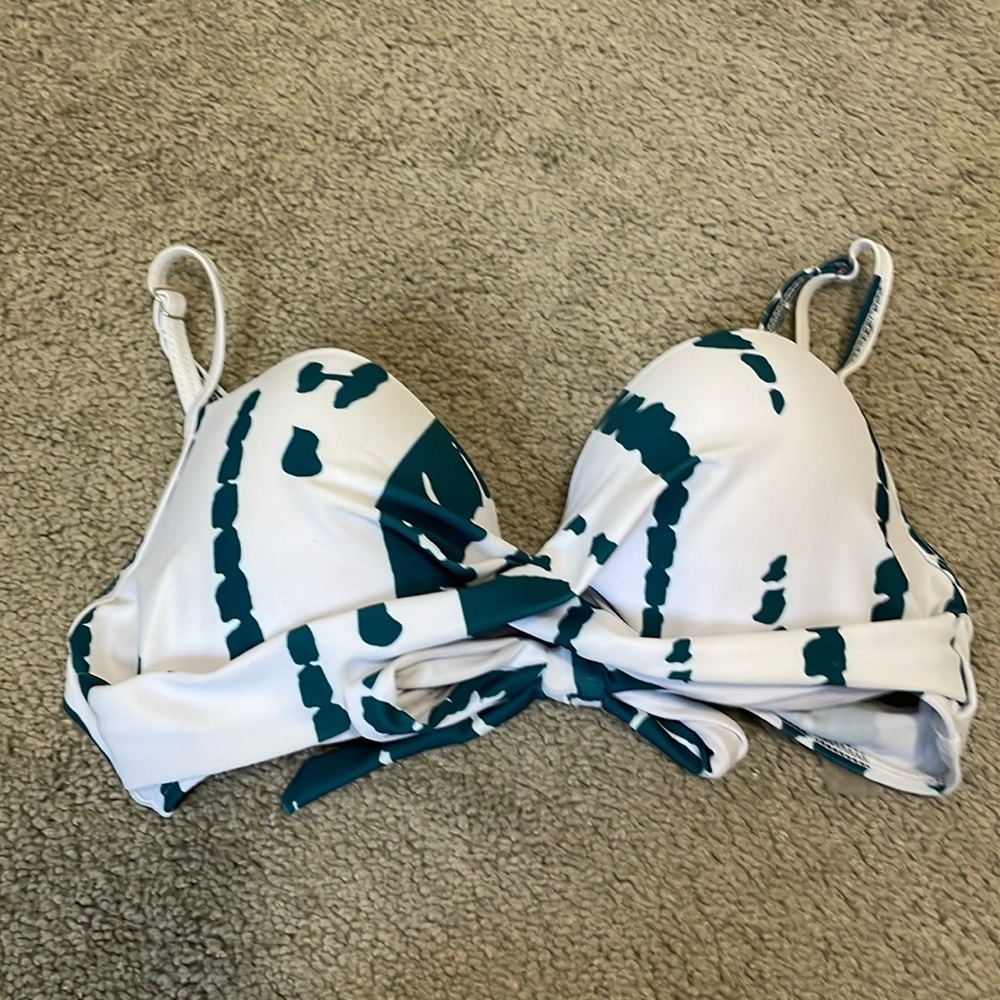 Women's White & Teal Patterned Bikini - Classic Swim Coverage